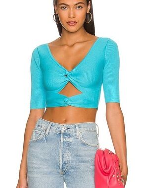 Lovers + Friends Teal Twist-Knot Ribbed Crop Top